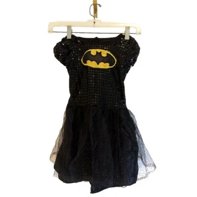 Batgirl Dress Girls Sz Small M Black Gold Sequin Tutu Dress Costume Halloween - Image 1 of 4