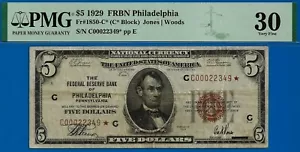 1929 $5 National Currency PMG 30 only 8 known FRBN Philadelphia star Fr 1850-C* - Picture 1 of 4