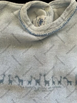 Petit Bateau EUC Blue Giraffes Crochet Edged Terrycloth Drop-Seat Footie-6Mos - Image 1 of 4