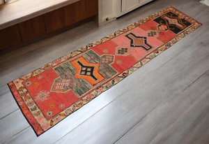 3x11 Runner Hand Made Kurdish Rug Low Pile Hallway Rug Actual 2.7 x 11.5 ft - Picture 1 of 14
