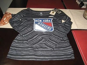 WOMENS CCM NEW YORK RANGERS LONG SLEEVE T SHIRT SIZE L LARGE GRAY STRIPES NWT - Picture 1 of 2