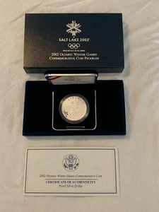 US Mint 2002 Salt Lake Winter Olympic Games Proof Silver Dollar Coin Box & COA - Picture 1 of 1