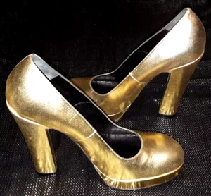 NEW BIBA Vintage 90s does 70s Metallic Gold Leather Platform Shoes UK 5 EU 38 - Picture 1 of 21
