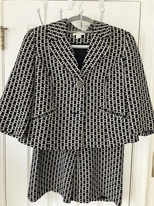 Ann Taylor Loft Black & Tan Swing Back Suit Jacket & Kick Pleat Skirt Women Sz 2 - Picture 1 of 11