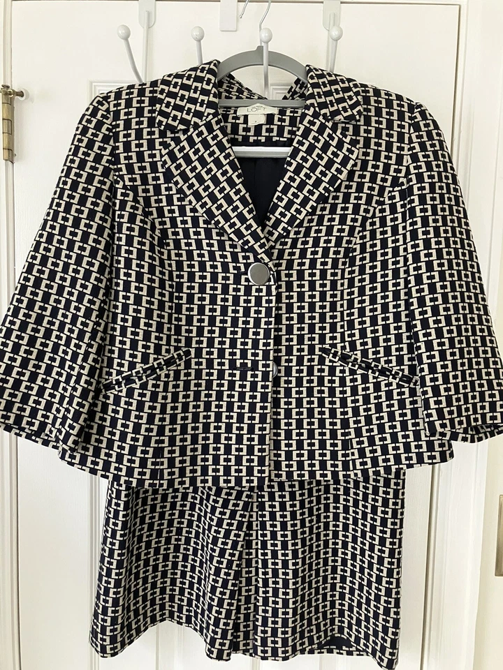 Ann Taylor Loft Black & Tan Swing Back Suit Jacket & Kick Pleat Skirt Women Sz 2 - Image 1 of 4