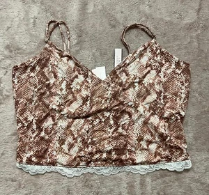 Victorias Secret Lingerie Top Sleepwear Intimate Cropped Lace Snake Print M NWT - Picture 1 of 5
