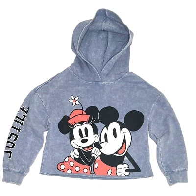 Disney Minnie & Mickey Mouse Cropped Hoodie Sweatshirt Girls Size L Blue Justice - Image 1 of 4