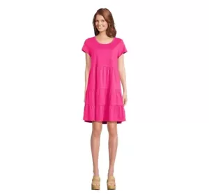 Time and Tru Women's Cotton Knit Tiered Dress Smokin Hot Pink Size XS,S New - Picture 1 of 7
