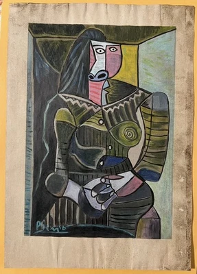 Pintura original assinada por Pablo Picasso com certificado de autenticidade autêntica não é uma impressão ou litho - Imagem 1 de 3