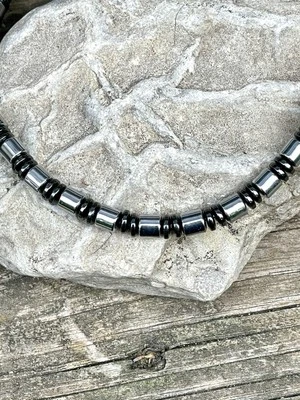 Hombre Mujer’s Plata n Negro 100% Hematita Magnética Pulsera Tobillera Collar AAA Foto 1 de 4