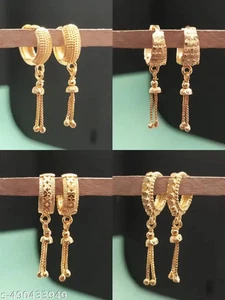 Paquete combinado de 4 pendientes enchapados en oro tradicionales del sur de la India Bali - Imagen 1 de 6