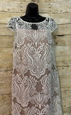 Bonito vestido de lentejuelas de encaje Roz & Ali 12 blanco y tostado  Foto 1 de 4