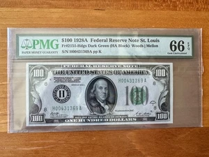 $100 1928A St. Louis FRN. Fr. 2151-Hdgs. TOP POP. QUALITY NOTE. PMG 66 EPQ - Picture 1 of 2