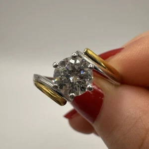 Estate Silver Two Tone Solitaire Engagement Ring – Brilliant Cut CZ – Size S - Picture 1 of 7