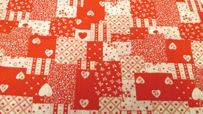 Tela de algodón rojo blanco vintage Wamsutta OTC retazos corazones tramposos 1 yarda 9"x 44 Foto 1 de 4