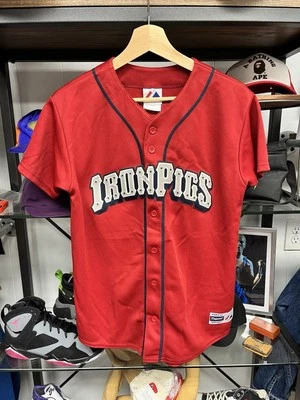 Camiseta de béisbol de colección Lehigh Valley Iron Pigs Majestic MiLB roja juvenil L hecha en EE. UU. Foto 1 de 4