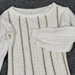 Sweater Dress Medium Cable Knit Long Sleeve Rhinestone Embellish Holiday Winter - Picture 1 of 11