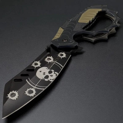 9.5" Wartech Sheepsfoot Spring Assisted Open Folding Tactical Pocket Knife Black - Image 1 of 4