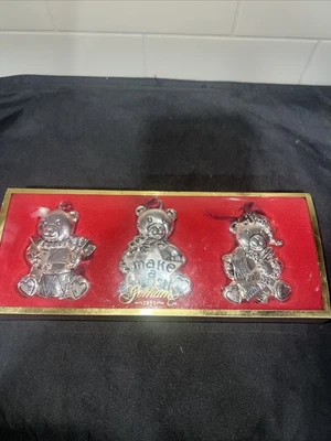 Juego de 3 adornos plateados muñeco de nieve GORHAM de colección 3" de alto en excelente estado Foto 1 de 4