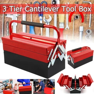 Large 3 Tier 5 Tray Heavy Duty Professional Metal Storage Cantilever Tool Box UK - Picture 1 of 12