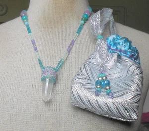 Quartz Crystal Double Terminated Vogel Point Beaded Necklace Amethyst Amazonite - Picture 1 of 5