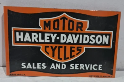 Harley Davidson Motorcycles Porcelain Enamel Sign 18 x 10 Inches 2 Sided - Image 1 of 4