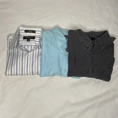 Croft Barrow Lote de 3 Camisas de Vestir Para Hombre Manga Larga Con Botones Talla 16 32/33 Usadas en Excelente Condición Foto 1 de 4
