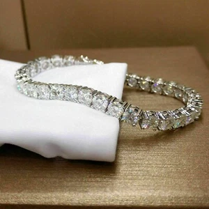 10ct Round  Bracelet 14K White Gold Plated Certified Moissanite Tennis Bracelet - Bild 1 von 10
