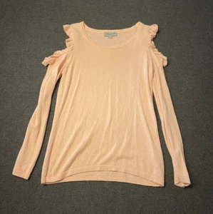 Just Jeans Top Womens Size S Pink Long Sleeve Cold Shoulder Ruffle Viscose Blend - Picture 1 of 9