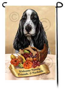 Thanksgiving Garden Flag - Black and White English Cocker Spaniel 055 - Picture 1 of 1