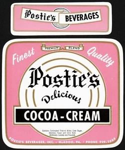 Vintage soda pop bottle label POSTIES COCOA CREAM McAdoo Pennsylvania n-mint+ - Picture 1 of 3