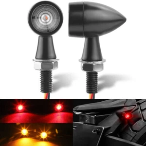 2x Mini Motorcycle Bullet LED Brake Turn Signals Tail Light Amber Red For Bobber - Picture 1 of 12