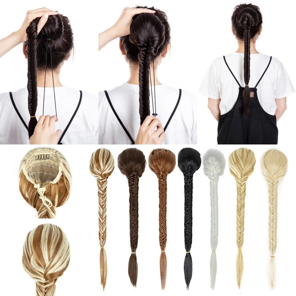 Extensiones de trenza cola de caballo cola de pez garra trenzada larga clip en pieza para el cabello Foto 1 de 4