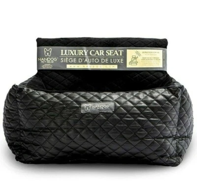 De lujo Negro Vegano Cuero Mascota Perro Gato Cama Asiento de Coche Portador Auto Viaje Seguridad  Foto 1 de 4
