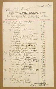 NEVADA – ELKO - BILLHEAD – DAVE CASPER DRY GOODS CLOTHING ETC.  1901 - Picture 1 of 2