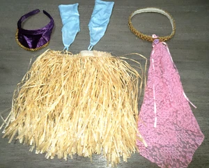 girls HULA SKIRT HALLOWEEN PRETEND PLAY 2 HEADBANDS 1 PINK LACE BLUE GLOVES - Picture 1 of 1