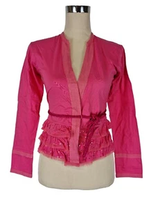 Cotton Jersey Wrap Blouse Jacket Hot Pink Size S/M Sequined by Esther Franklin - Picture 1 of 4