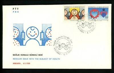 Postal History Turkey FDC #2399-2402 SET OF 2 health medical drug abuse 1988 - Image 1 of 4