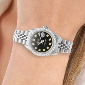 Rolex Datejust 26mm Custom Jubilee Band Diamond Bezel Black Onyx Dial Watch - Picture 1 of 5