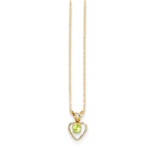 Real 14kt Yellow Gold Madi K 3mm Peridot Heart Birthstone Necklace; 15 inch - Picture 1 of 3