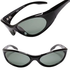 Old Fashioned Genuine Vintage Y2K 90s Old Stock Wraparound Oval Black Sunglasses - Picture 1 of 3