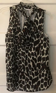 Trina Turk, Women's Top, Medium, Leopard Print, Silk Blend, Sleeveless, Neck Tie - Picture 1 of 9