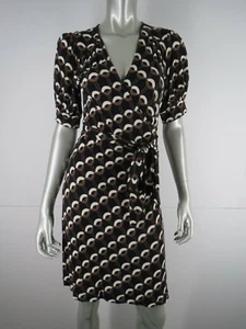 Vestido Banana Republic Talla PM Negro Marrón Tejido Estampado Mod Mangas Cortas Vaina - Imagen 1 de 12