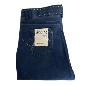 Rockman Studded Jeggings Skinny Leg Mid Rise Tapered Leg Blue Denim Size 14 - Picture 1 of 11