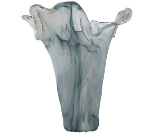Large Murano Glass Vase, Blue And White Marble Pattern