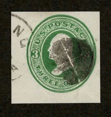 US 1870 #U82 Green 3c Washington Early Cut Square Cork Cancel Used - Image 1 of 2