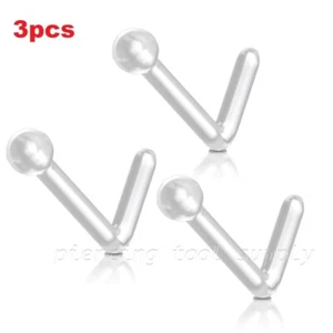 3 pezzi. Anello Naso Flessibile Trasparente L-Bend 2mm Sfera Top Ferma 20G 18G - Foto 1 di 2