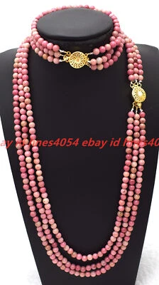 Juego de pulsera collar cuentas redondas piedras preciosas de rodonita rosa natural de 3 filas de 4 mm Foto 1 de 4