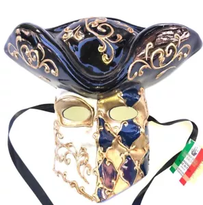 BLUE GOLD CASANOVA MAMO VENETIAN MASK - Picture 1 of 1