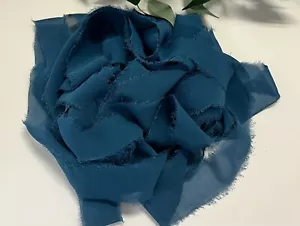 Teal Silk Chiffon Ribbon Hand Dyed With Frayed Edges, ideal for Weddings - Picture 1 of 3